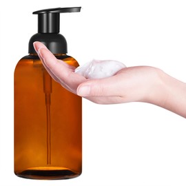 CHBKT 2 Pack Amber Glass Jar Soap Dispenser with Foaming Pump, 13 Ounce Amber Round Bottles Dispenser with Foaming Pump