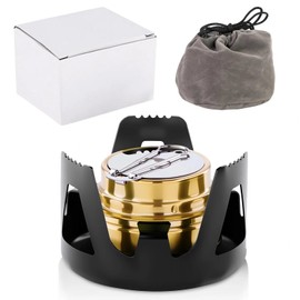 Dulynva Mini Alcohol Stove Alcohol Stove for Backpack, Lightweight Camping Stove Brass with Aluminum Stand for Camping Hiking Black