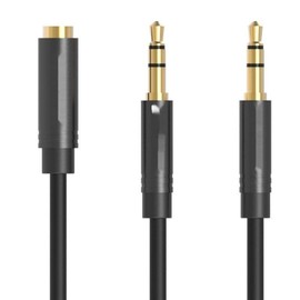 Watio Wave Audiokabel, Stereokabel, 2 x 3,5-mm-Klinkenstecker auf 1 x 3,5-mm-Klinkenbuchse, Länge 0,30 m, Farbe: Schwarz, ideal für Tonübertragung