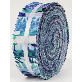 Soimoi 40Pcs Batik Print Precut Fabrics Strips Roll Up 1.5x42inches Cotton Jelly Rolls for Quilting - Sea Green & Blues