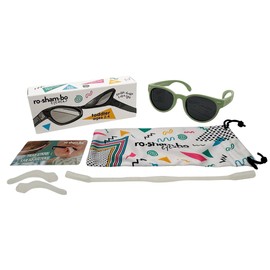 Roshambo Eyewear Unbreakable Toddler Round Sunglasses with Strap BPA-free – Girls Boys 2-4 years – Polarized Lens, Sage Green