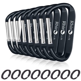 RHINO Produxs Lightweight duty Snap Carabiner Clips with Keyrings, D Ring Shape Carabiner with Keyrings - Excellent for Outdoor, Camping, Hiking, Keychains, Water Bottle, Keychain Hook
