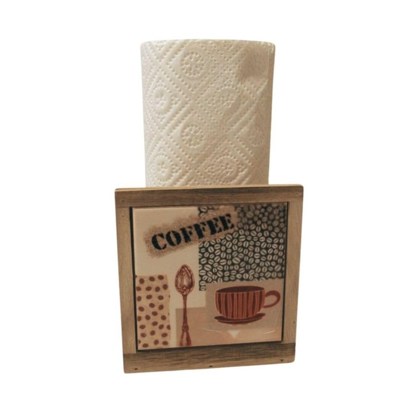 Kitchen Roll Holder Made Of Wood And Ceramic with Coffee