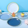AimFun Dusty Blue Scalloped Party Plates Gold Foil Border Paper