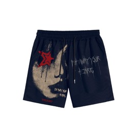 SOLY HUX Mens Graphic Shorts Casual Summer Drawstring Elastic Waist Shorts with Pockets Y2K Streetwear Dark Blue Graphic X-Large