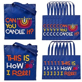 Fun Express 15" x 17" Large Nonwoven Hanukkah Tote Bags, 12 Pieces