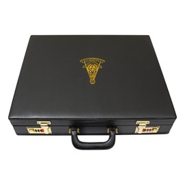 Premium Masonic Apron Grand Briefcase Past Master Gold Emblem – Freemason Regalia Hard Case & Leather Bags (faux Leather)