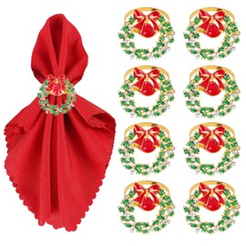 Emivery Set of 8 Christmas Napkin Rings, Rhinestone Wreath Napkin Holder Rings Christmas Metal Serviette Rings Xmas Holiday Party Table Decorations