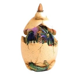 Baby Dragon Hatchling Backflow Cone Incense Burner Light Up Egg 6" H