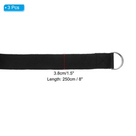 PATIKIL Yoga Strap for Stretching 8 Feet, 3Pcs Cotton Yoga Belt with Adjustable Metal D-Ring Buckle Stretch Bands for Fitness Pilates, Black