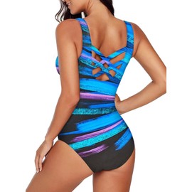 Aleumdr Women's One Piece Swimwear Swimsuits Sport Bathing Suit for Women Criss Cross Backless Monokini Athletic Tummy Control Sports Active Monokini Plus Size Blue 505 XX-Large