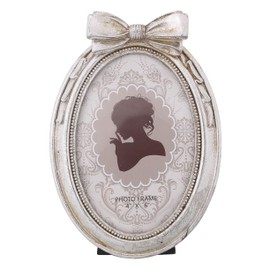 Desklens Vintage Picture Frame, 4x6 Oval Antique Photo Frame with Real Glass Front, Luxury Table Wall Haning Photo Display Home Decor, Gift Ideas, Silver Bowknot