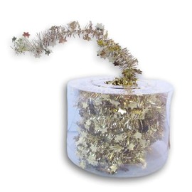 Christmas Holiday Tinsel and Stars Wired Decorative Garland - 20 Feet (Gold)