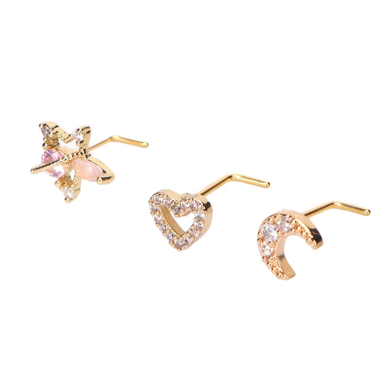9pcs Nose Studs Set Golden Stainless Steel L Shape Shiny