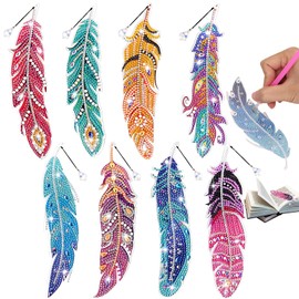Diamond Painting Bookmark Feathers Set - 8 Pieces, DIY Craft Set for Adults and Children, Glitter Bookmarks for DIY, Perfect as a Gift or Decoration for Books