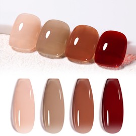Born Pretty Jelly Gel Nail Polish Set Sheer Milky Jelly Nude Brown Gel Polish Crystal Transparent Gel Polish Set Autumn Ember Milky Jelly Series Nail Art Varnish Manicure Collection Gift Set 7ML 4PCS