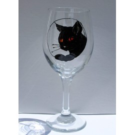 Black Cat Hand Painted 20 Ounce Stemmed Kitty Wine Glass