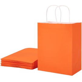 SUNCOLOR 25 Pack Orange Gift Bags with Handles – 8x4.5x10 Medium Bags for Shopping, Retail, DIY, Wedding, Party Favors & Special Occasions