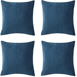 SWISSPACK 18"X18"inch 4 pcs Velvet Soft Decorative Square Throw Pillow Case Cushion Covers Pillowcases for Livingroom Sofa Bedroom with Invisible Zipper! 45x 45 cms 4 Pieces (AIRFORCE BLUE)