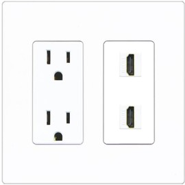 RiteAV - 15 Amp Power Outlet 2 Port HDMI Decorative Type Screwless Wall Plate - White