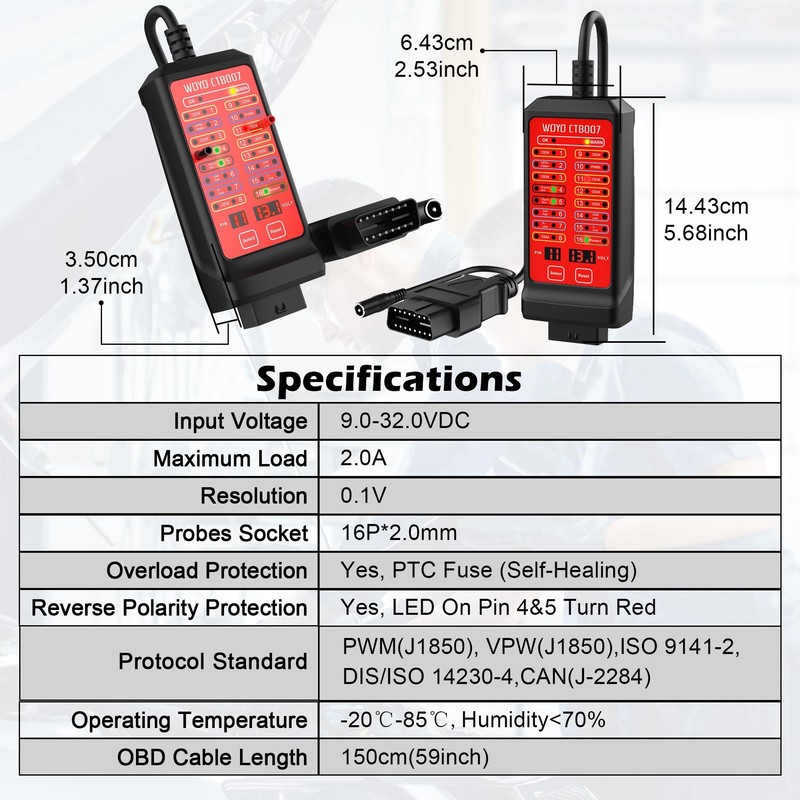 OBD2 Breakout Box, WOYO CTB007 12V/24V CAN Tester Box (59inch/150cm)