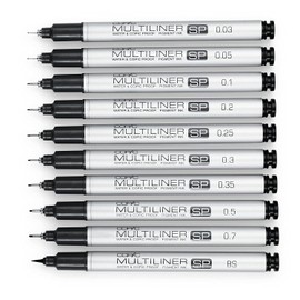 Copic Multiliner SP black 0,1 mm, hochwertiger Fineliner aus Aluminium, mit schwarzer, wasserfester Pigmenttusche, für Skizzen, Zeichnungen und Illustrationen