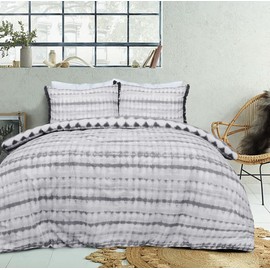 Sleepdown Tie Dye Geo Mono Black White Reversible Duvet Cover Quilt Tassel Pillow Case Bedding Set Soft Easy Care - Single (135cm x 200cm)