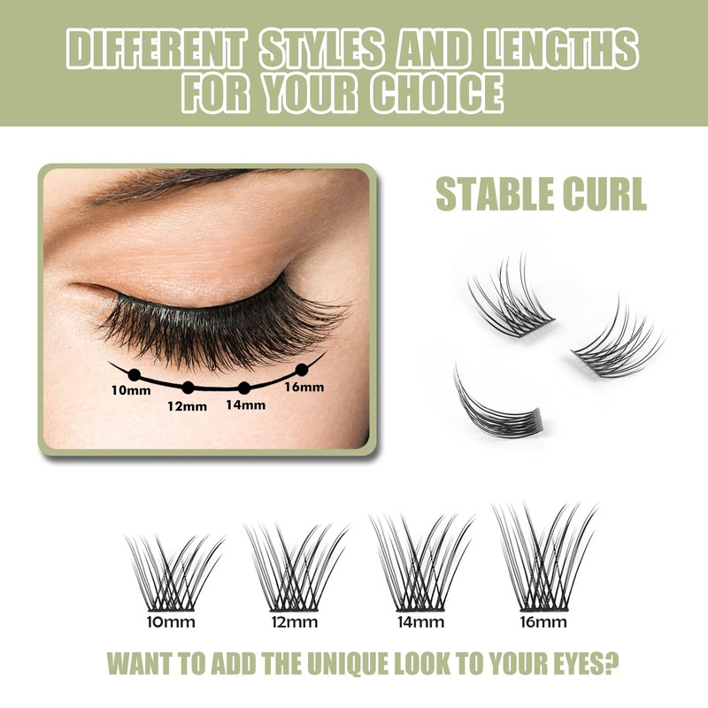 DIY Eyelash Extension, Glue Bonded Band Individual Lash 12 Clusters