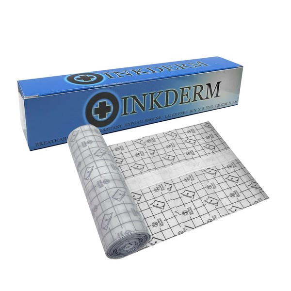 INKDERM Transparent Adhesive Bandage 8"x200" Roll / 8"x9" Sheets Tattoo Skin Aftercare (8" x 5.5 Yards)