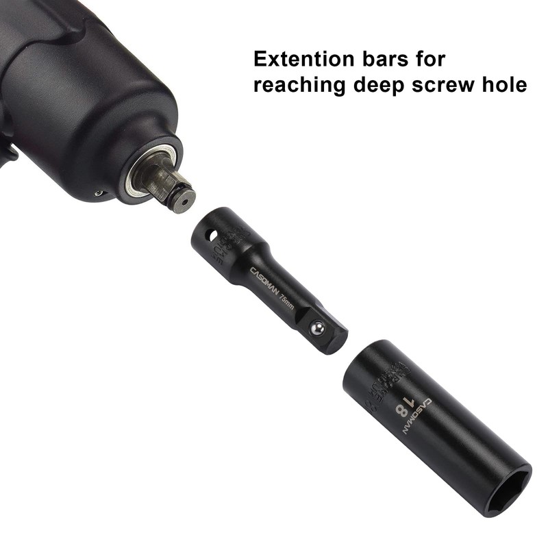 CASOMAN 25PCS 1/2" Drive Impact Socket Set, Deep, Cr-V Steel,