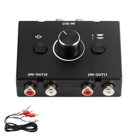 Times Mark RCA Audio Switcher 2 in1 Out Bidirectional, Audio Extractor Switch Box RCA Switcher with Volume Control Mute Button Stereo Audio No Power Required for Stereo Speaker Player