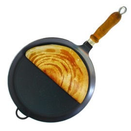 MYNAKSHA Iron Tawa for Dosa,Roti Chapati, Flat Surface Iron Tava with Wooden Handle, 10 Inch, 2 Kg, Black Hand made