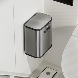 Mrbin Kitchen Stainless Steel Compost Bin with Lid Countertop, 6l / 1.6gal Small Indoor Hanging Trash Can for Cabinet Door, Small Under Sink Food Scraps Garbage Pail, Eclipse-Grey