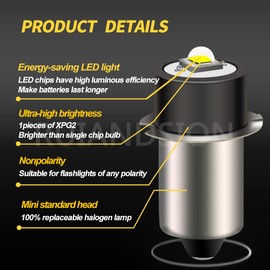 Ruiandsion P13.5S LED Bulb 1-9V LED Flashlight Bulb 1.5V 3V 4.5V 6V 9V Replacement for Torch Lantern Work Light Negative Earth (Pack of 1)