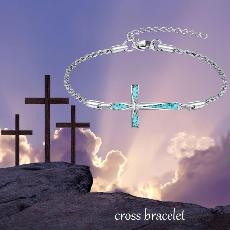 Cross Bracelet 925 Sterling Silver Turquoise Cross Bracelet Cross Jewelry