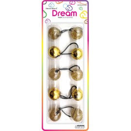 Dream World Ponytail Holder 25 MM Bead Metallic & Glitter Mix Gold 5 Piece Pack