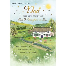 Piccadilly Greetings Father's Day Card, Dad With Love From Son & Daughter in Law Pub Scene - 9 x 6 inches