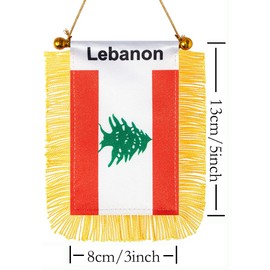 CANTENDO 2 Pack Lebanon Window Hanging Flag,Mini Lebanese Car Flag with Pole Tassel Suction Cup Rearview Mirror Decoration(3x5 Inch)