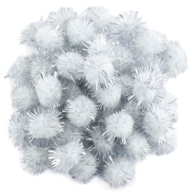 AERZETIX - C60479 - Set of 40 pompoms shiny glitter diameter 20 mm - Colour white and grey threads - in textile - sequin garlands creative leisure haberdashery decoration sewing clothes