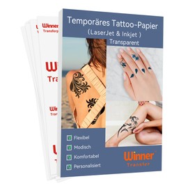 WinnerTransfer A4 x 5 Sets, Inkjet/Laser Tattoo Paper, DIY Tattoo Film for Printing, Temporary Transfer, Decal Paper for Inkjet Printer/Laser Printer, Tattoo Transfer Film (WT-11-Matt-5)
