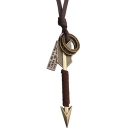 GelConnie Mens Leather ecklace Arrow Pendant Adjustable Faux Leather Vintage Gold Charms Long Tribal Jewelry for Men