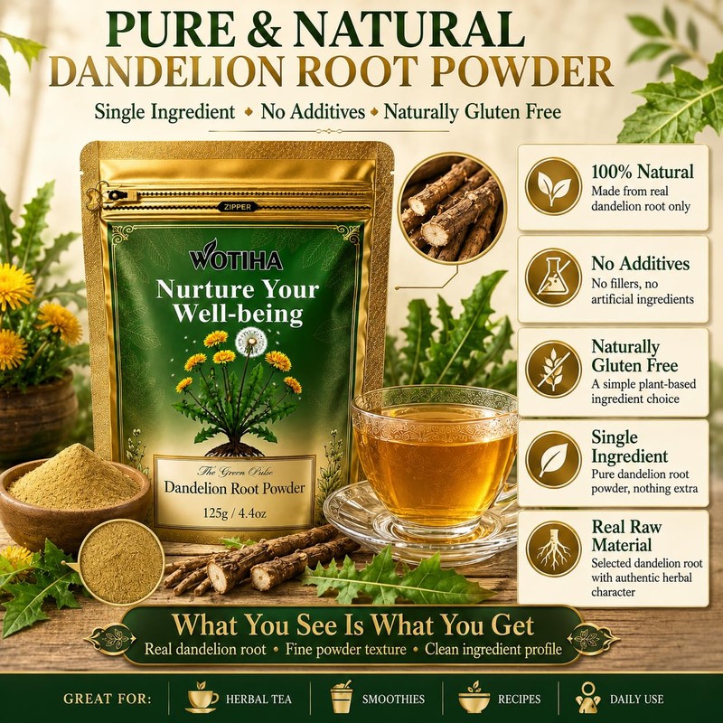 WOTIHA Dandelion Root Powder 4.4oz (125g) - 100% Natural &
