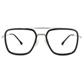 Zeelool Unisex Retro Metal Aviator Blue Light Blocking Eyeglasses for Women Men Nayeli Black-Silver