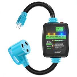 CircleCord 30 Amp to 15A 110 Volt RV Surge Protector Adapter Cord with Circuit Breaker and Analyzer, 8000 Joules, NEMA 5-15P to TT-30R Electrical Power Dogbone for RV Trailer Camper, ETL Listed