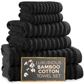 Towelogy® Luxury Towel Bale Set | Premium Blend of 60% Bamboo and 40% Cotton | 2x Bath Towels, 2x Hand Towels, 2x Face Cloths | Super Soft, Quick Dry and Skin-Friendly Bathroom Towels (Black)