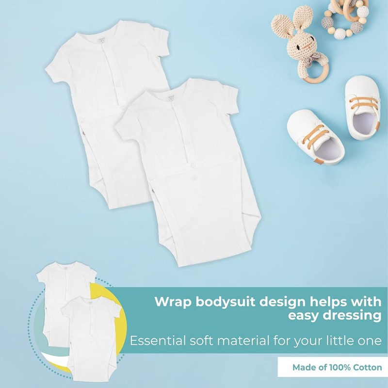 Spasilk Unisex Baby Newborn Short Sleeve Wrap Bodysuits, 2 pack,