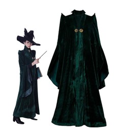 COSMOVIE Disfraz de bruja para Halloween para mujer, disfraz de hechicera de mago, bata con capa (S, McGonagall)