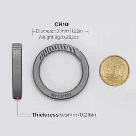 MecArmy CH10 Circle Keychain, Titanium Carabiner EDC Key Ring Clip, Anti-Lost Quick Release Keyring, Solid Titanium Key Ring for Men and Women (CH10 Small)