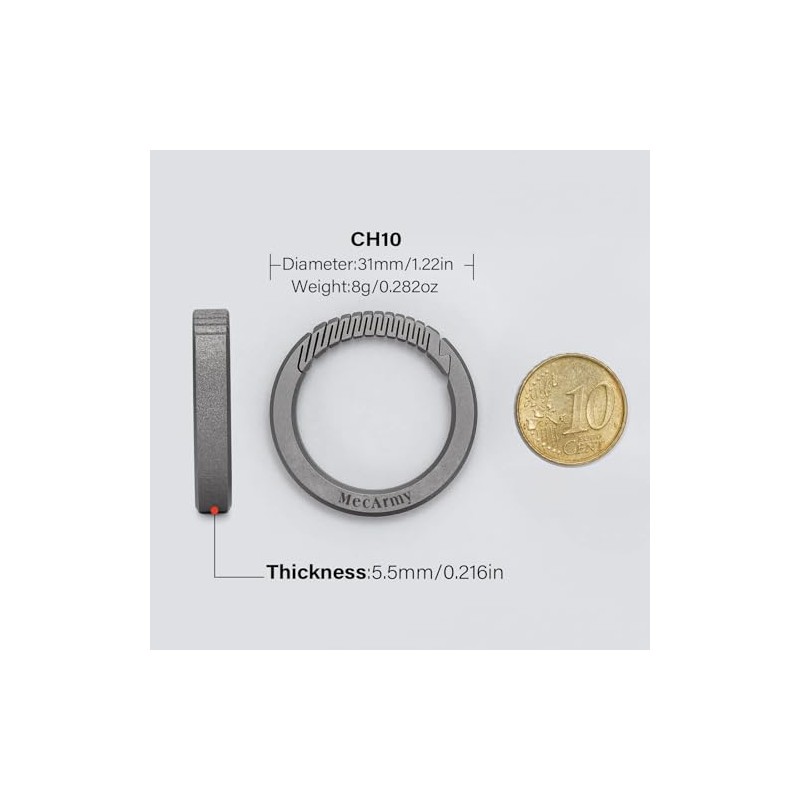 MecArmy CH10 Circle Keychain, Titanium Carabiner EDC Key Ring Clip,