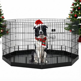 PJYuCien Dog Playpen - Metal Foldable Dog Exercise Pen, Pet Fence Puppy Crate Kennel Indoor Outdoor with 8 Panels 30”H & Bottom Pad for Small Medium Pets